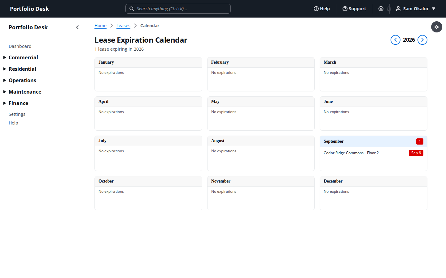 Lease expiration calendar view